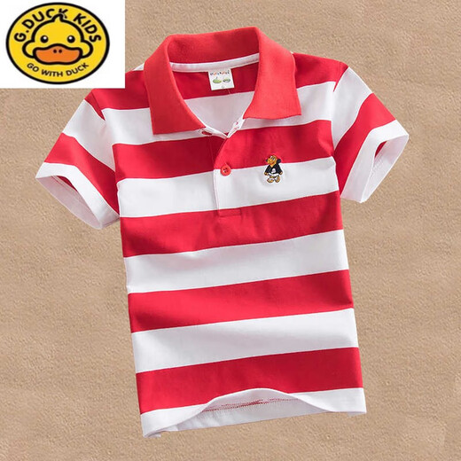 G.Duckkids Kinderkleidung Jungen Sommerkleidung Kinder kurzärmeligte T-Shirt mittelgroße Kinder mit reinem Baumwollstreifen-Basishemd Lapel-Baby halbärmelig T-Shirt Trend 1392 One Size CM