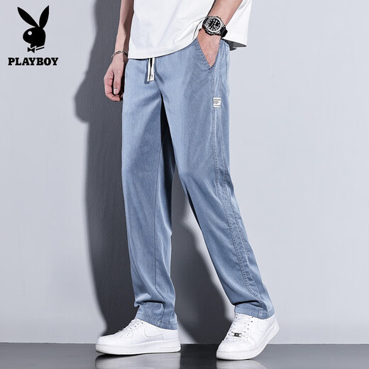 花花公子（PLAYBOY）休闲裤男2025新款直筒宽松百搭男裤天丝阔腿男士长裤子男夏季薄款 HJ1048黑色 M 【28码】