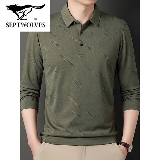 Camiseta de hombre de seda de verano de siete lobos Summer Summer Manga larga nueva camiseta de papá de los hombres de mediana edad 829 Black XL 52/175