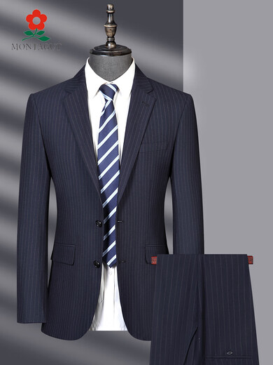 MONTAGUT Middle-aged Men's Suit Three-Piece Set Business Casual Groom's Wedding Groom's Wedding Dress Suit Jacket 9853 Hidden Blue Two-Piece Set Two Button Single Open M 170/M Suitable for 100-115Jin [Jin equals 0.5 kg]