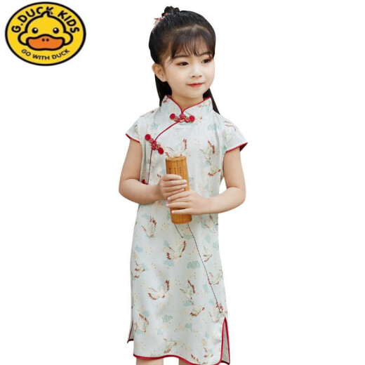 G.Duckkids Children's Cheongsam Kleid 2024 Neue Frühlings- und Sommer kleine und mittelgroße Kinderbaby Seide Thin Girl Hanfu Chinesischer Stil 6627 Pink Small Blumen 110 Größe 6 (-Cm)