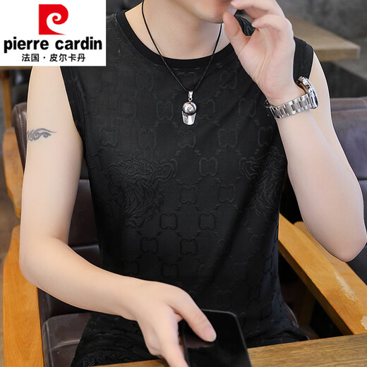 皮尔卡丹（pierre cardin）2025夏季新款男士冰丝提花背心加肥加大码速干无痕无袖T恤衫 Q6629灰色 M 90-115斤