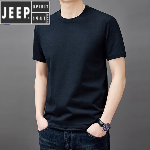 JEEP SPIRIT cotton short-sleeved t-shirt men's summer thin fashion simple solid color top trendy casual t-shirt men's T-shirt v YS9929 white L 175[126-140Jin[Jin equals 0.5 kg]]