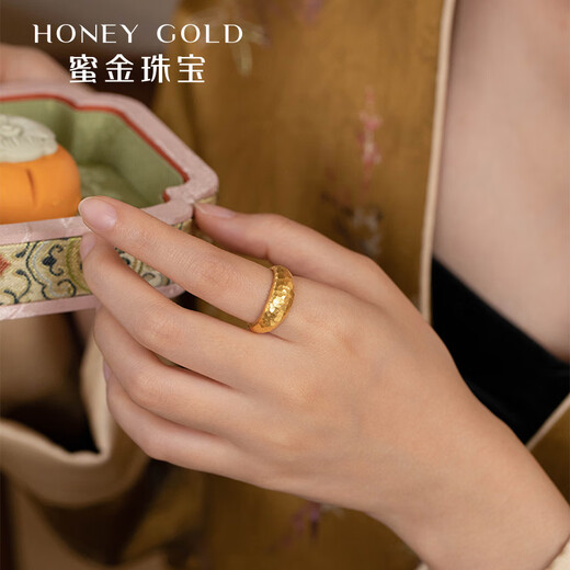 HoneyGold Jewelry Gold Ring Pure Gold Ancient Method Mountain and River Hammer Pattern Ring HGH1689 Labor Cost 180 Yuan/piece 5.97g No. 11
