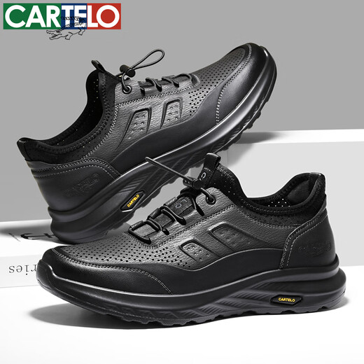 Cartelo Herrenschuhe Sommer atmungsaktive Geschäftssneaker Herrenschuhe Herren hohl Casual Lederschuhe 5219K Schwarz 42