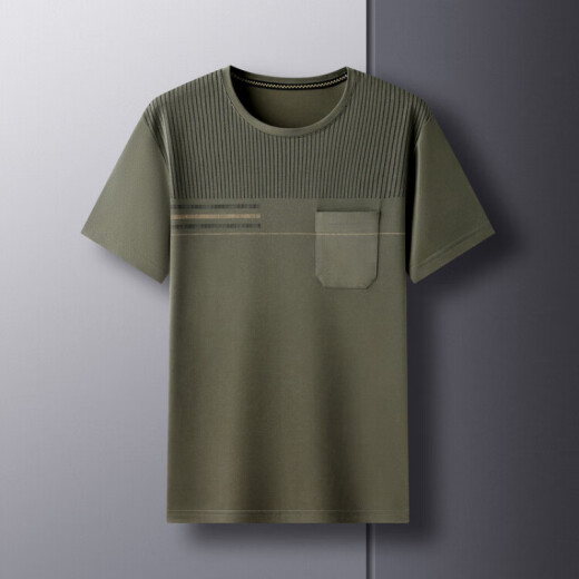 MRJEYSXS summer loose round neck half-sleeved shirt daddy top short-sleeved T-shirt middle-aged and elderly pocket ice silk quick-drying leisure half Hulan 691 M 165 Recommended 90-118 Jin [Jin equals 0.5 kg]