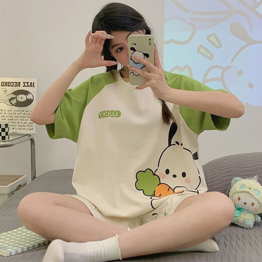 Opeodly夏季睡衣女薄款学生甜美短袖短裤两件套夏天宽松可外穿休闲家居服 684背带熊 L 【建议98-112斤】