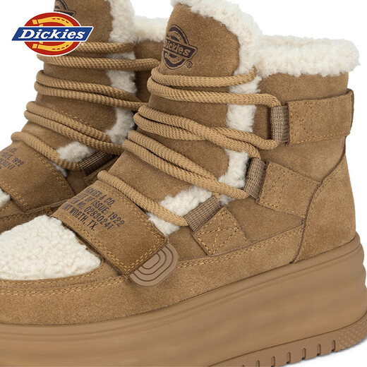 Dickies雪地靴女鞋冬季加绒靴子马丁靴女保暖棉靴厚底增高棉鞋百搭短靴 焦糖色 37