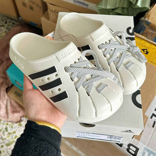 Adidas men's shoes women's shoes autumn new sports shoes Birkenstock shoes outdoor hole shoes beach slippers JH9849/Gray white/Black 42