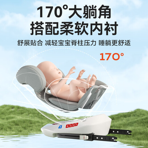 Beibex siège de sécurité enfant pour voiture universel 0-4-12 ans bébé bébé rotatif voiture isofix siège portable exclusif gris (interface rigide + sangle de traction + protection latérale)