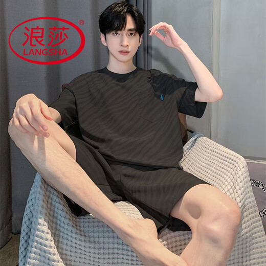 浪莎（LangSha）2025年新款男士睡衣夏季莫代尔薄款短袖短裤夏天可外穿家居服套装 6198蓝莫代尔套装 XL 120-140斤