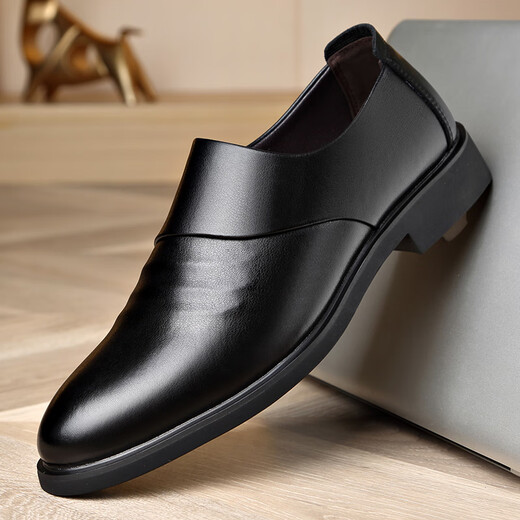 YRC Yierkan leather shoes for men spring genuine leather men's casual business formal wear black slip-on breathable cowhide youth inner Yierkan cz 6189 four seasons black 43