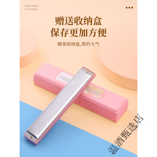 孔声正品口琴24孔复音c调初学者学生入门儿童男女自学专用口风琴乐器 24孔复音C调-蓝色+原厂配置【音标款】