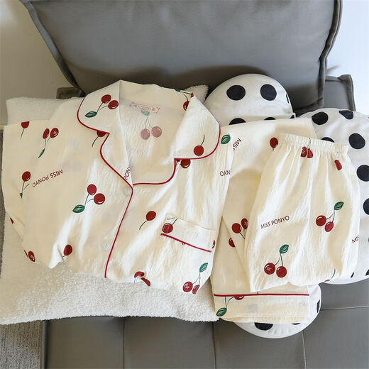 S.SOFEA women's pajamas spring and autumn thin cloud cotton sweet ins style loose home clothing set 826# big cherry 170 M