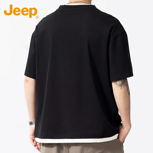 Jeep (JEEP) short-sleeved t-shirt men's summer henley collar waffle bottoming shirt fake two-piece high-end clothes men's black XL