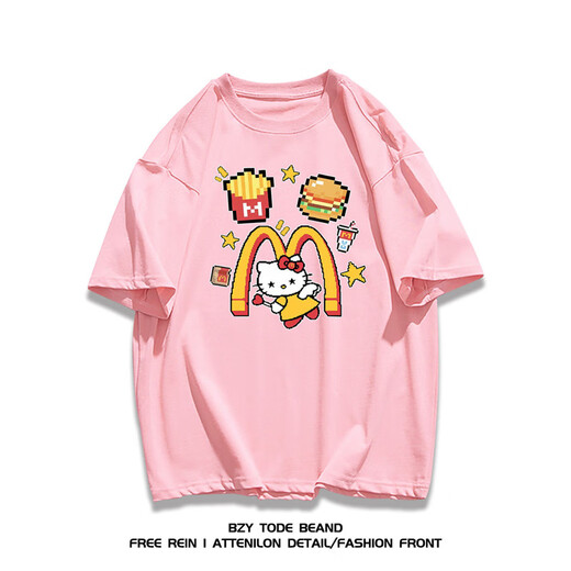 NUKM重磅棉质美式潮牌卡通hellokitty短袖T恤男女夏季休闲时尚上衣ins 纯棉1416薯条凯丽猫白色 M