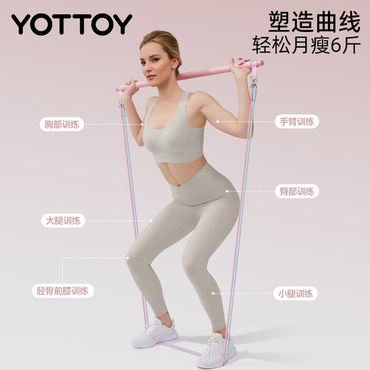 yottoy拉力器开肩练背练腿健身瑜伽弹力带拉力绳力量运动高位下拉训练器 新手9件套/防断40磅/力度可调节