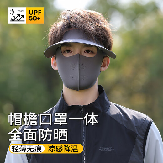 目丸遮全脸防晒面罩女防紫外线冰丝口罩脸基尼骑行男遮阳帽子一体夏季 深黛灰—全脸短款（礼盒二合一）