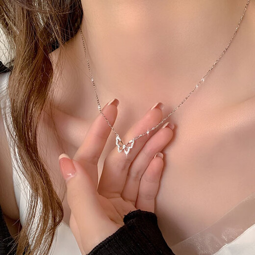 MZMZ Butterfly Platinum Necklace Women's pt950 Platinum Necklace Clavicle Chain Valentine's Day Birthday Gift for Girlfriend or Wife Premium Model-Local Warehouse Tomorrow Delivery/Butterfly Necklace