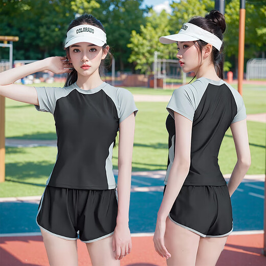 
Shengyi Sports Set Women's Running Speed ​​Dry Clothes Badminton Suit Yoga Casual Track and Field Set Summer Fitness Suit Morning Running Color Block Short Sleeve + Sports Shorts XL (115-130Jin[Jin equals 0.5 kg])