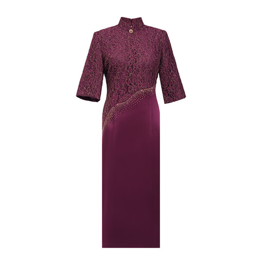 
KaYOULAI's daughter married mother's high-end dress for marriage noble young style new purple dress happy mother-in-law wedding reception 9767 purple acetic acid round neck M85-95Jin[Jin equals 0.5 kg] All size