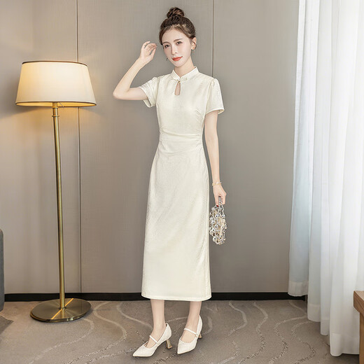 
Silk cypress stand collar cheongsam skirt 2025 summer new women's new Chinese style mid-length dress