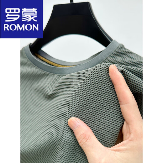 Romon Ice Silk Mesh T-Shirt Herren kurzärmelige runde Hals Sommer-Eissensen atmungsaktives schweißabsorbierend