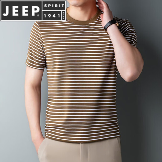 JEEP SPIRIT夏季加肥加大码胖子海魂衫短袖T恤男士中老年宽松蓝白条纹海军衫 9866蓝色 XL 180