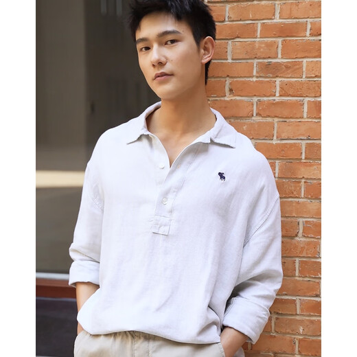 ABERCROMBIE & FITCH男装25春夏新款经典小麋鹿老钱风亚麻混纺长袖衬衫KI125-5180 白色 XL (180/116A)