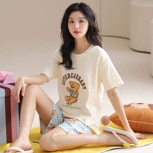 [纯棉]睡衣女夏季套头短袖短裤休闲款家居服套装可外穿女cker CKE-W6172A XL