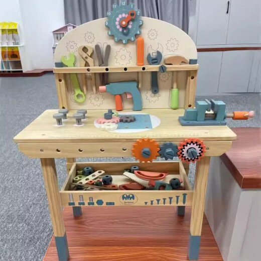 过家家玩具木制维修工具台儿童动手脑能力锻炼培养早教模仿 YLB 大号黄色工具台+配件