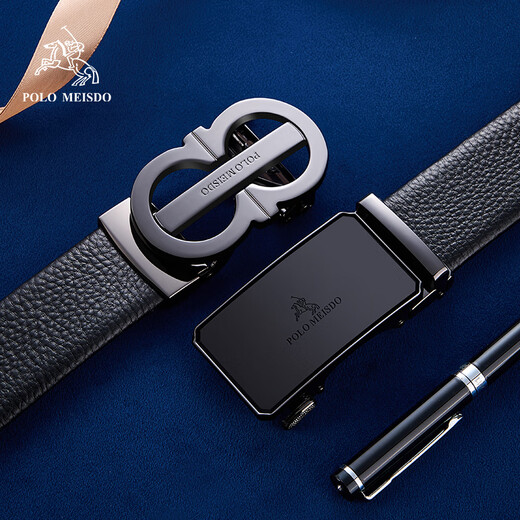 Paul mesid Herrengürtel echter Ledergürtel Herren High-End-Kuhläden Automatische Schnalle Belt Vatertagsgeschenk für Papa Praktische 600897+867 [Doppelschnalle Blue Wood Box] 120 cm andere Längenkontakt-Kundendienstnote