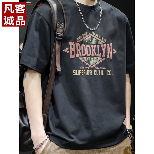 
VANCL heavy short-sleeved T-shirt for men in summer new American fashion brand pure cotton men loose large size trendy half-sleeved top for men 9918 black regular M suitable 115-130Jin [Jin equals 0.5 kg]