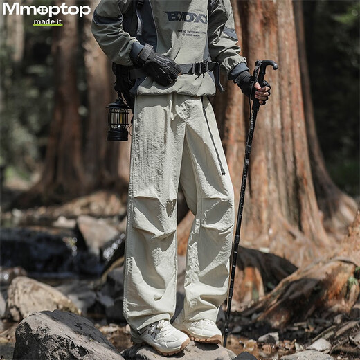 MMOPTOP outdoor ice silk work pants for summer men's light and cool breathable paratrooper casual pants MXXK22 apricot color L