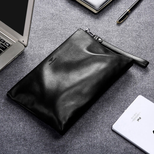 FALAMAONE genuine leather handbag men's business casual men's handbag soft first layer cowhide handbag large capacity wrist envelope bag black small size XF601 27*17cm