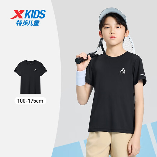 Camiseta de manga corta para niños Xtep Boys Summer Summer en el verano New Top Negro genuino Top Genuine Negro [9215] de verano.