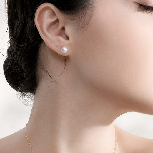 Tahitian 18K gold akoya pearl earrings 6-6.5mm perfect round mirror glare seawater pearl earrings for my wife