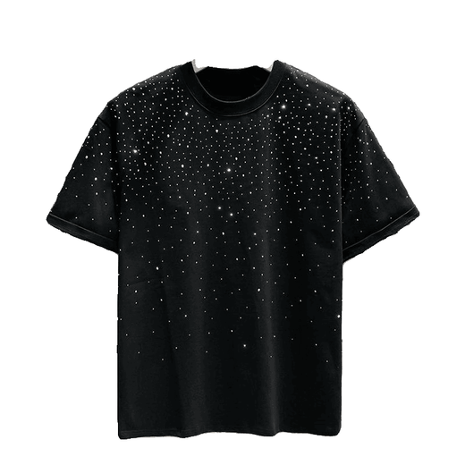 KAZUKI KURAISHI trendy brand fashion light luxury short-sleeved T-shirt for men in summer internet celebrity hot diamond high-end half-sleeved top for men black XL