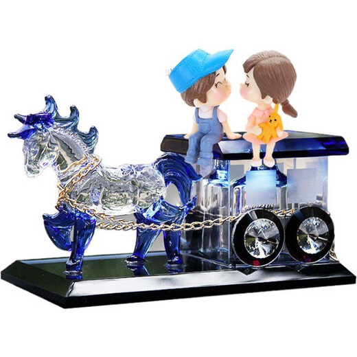 Yuhua Car Ornaments, Car Perfume, New Carriage Ornaments, Complete Collection of Car Center Console Decorations, Blue Horse + Lover (Free Perfume, Anti-Slip Mat)