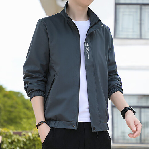 Romon Frühlingsdünne Ständerkragenjacke Herren lässige Jacke Trendy Kurzer Trench Coat Herren-Langarm-Strickjacke Top Jacke 686 [Schwarz] M [Vorgeschlagen 80-95jin [Jin gleich 0,5 kg]]