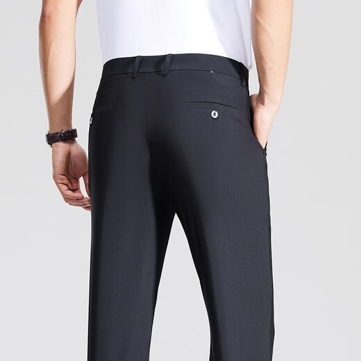 Jiumu Wang style men's summer thin casual suit pants middle-aged dad's solid color no-pressure pants micro-cone straight trousers 724 navy blue 29