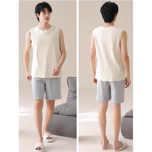 雅鹿纯棉背心男士睡衣夏季无袖坎肩薄款家居服夏天运动可外穿套装 NSWR-深灰色13657 （百分百纯棉 L 男【推荐95-125斤】