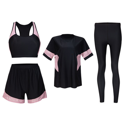 Kebo large-size swimsuit women 200 Jin [Jin equals 0.5 kg] Hot spring split conservative sun protection trousers jellyfish diving suit sports suit swimsuit black and purple four-piece set 5XL
