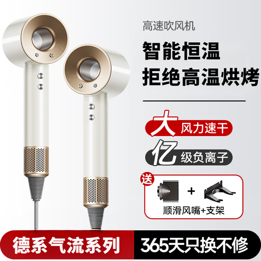 DIKTT German hair dryer, household mute negative ions, high power, no damage to hair, high-speed, quick-drying, leafless hair dryer, hair care, dormitory portable, business trip, baby, pet, ladies only, top version, ceramic gold, single nozzle 1.8 meters long + gift box