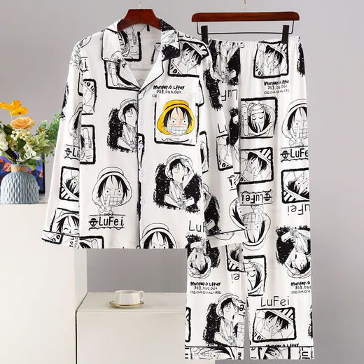 
Yalu Modal Spring and Autumn Men's Pajamas Long Sleeve Long Trousers Student Cartoon Plus Size Teenager Men's Home Clothing 9901 Men's L (100-125)Jin[Jin equals 0.5 kg]
