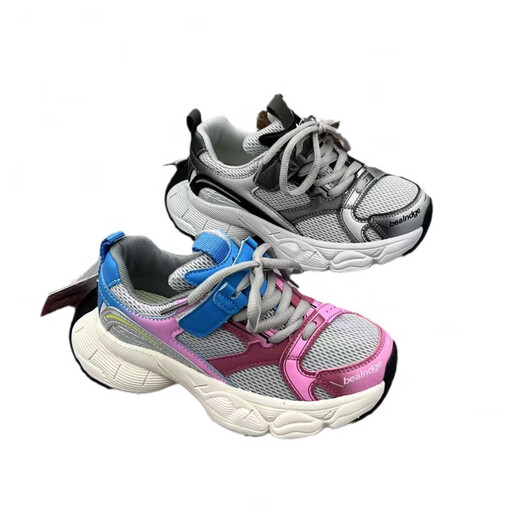 
Guanmao Pei boys and girls 2025 spring new double net breathable children's fashion children's shoes Velcro patch bottom sports dad shoes A9901 Meihong 27 double net-31 patch bottom