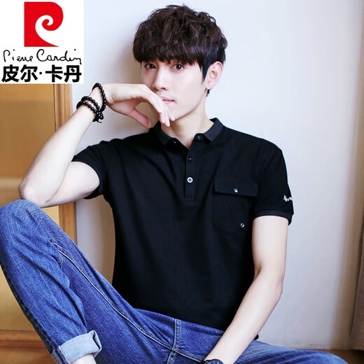 皮尔卡丹（pierre cardin）夏季男士短袖T恤带口袋有领Polo衫半袖商务休闲青年上衣服简约T桖 826军绿色 XL 120-135斤