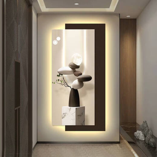 Yonghuan Modern Light Luxus -Eingangsdekoration Malerei Einfaches LED -Lampe Hängende Malerei neben der Tür 2025 Neues Wandbild T12350 80*160 cm Power Bank Fernbedienung UV -Schnitzen + Kristall