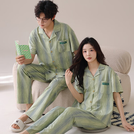 Langsha (Langsha) Couple pyjamas Summer Summer à manches courtes Coton Pure Cotton Carganan One Man and One Woman 2025 Nouveau ensemble de vêtements pour la maison d'été 695 couples [coton pur] 3xl Style masculin 170-200 Jin [Jin est égal à 0,5 kg]