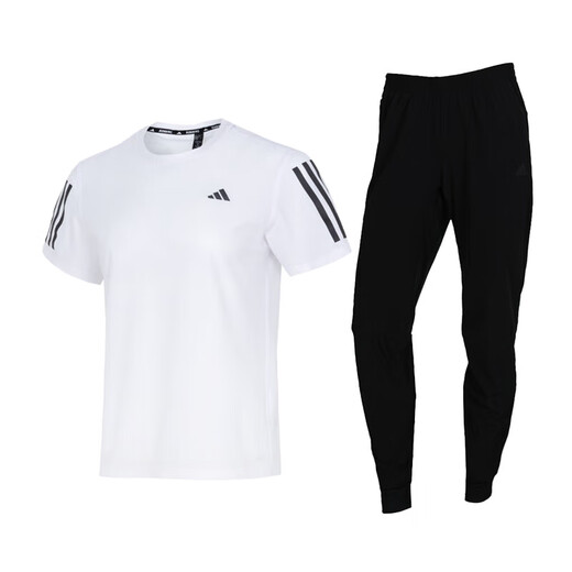 Adidas women's suit 2025 summer new fitness running breathable comfortable short-sleeved T-shirt woven foot trousers 2-piece set Two-piece set/classic match S